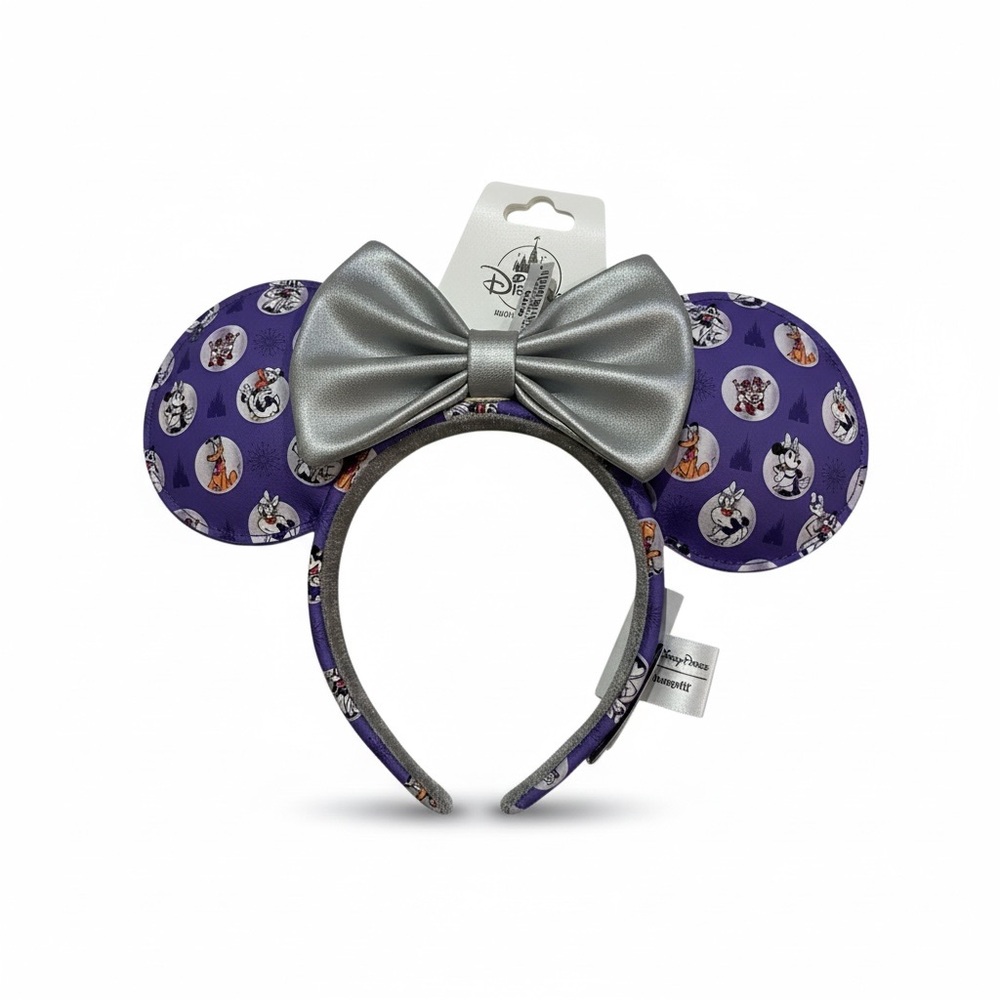 Disney 100 Year Purple Mouse Ears with Silver Bow and Characters - NWT